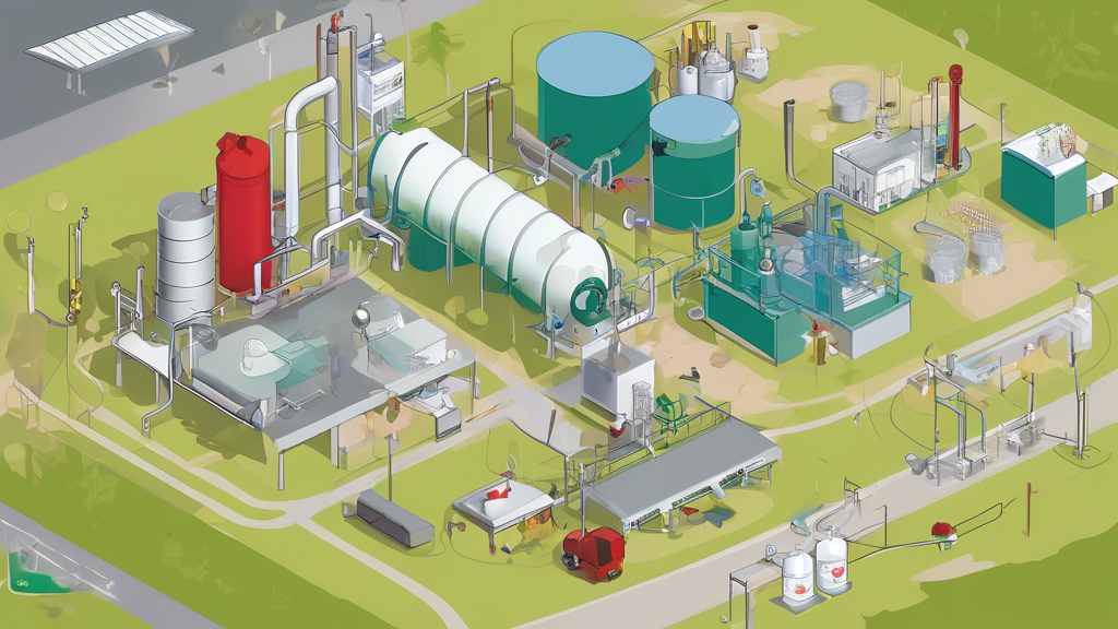 An illustration of a modern chemical waste treatment and recycling facility, depicting the processes involved in treating and recycling hazardous waste.