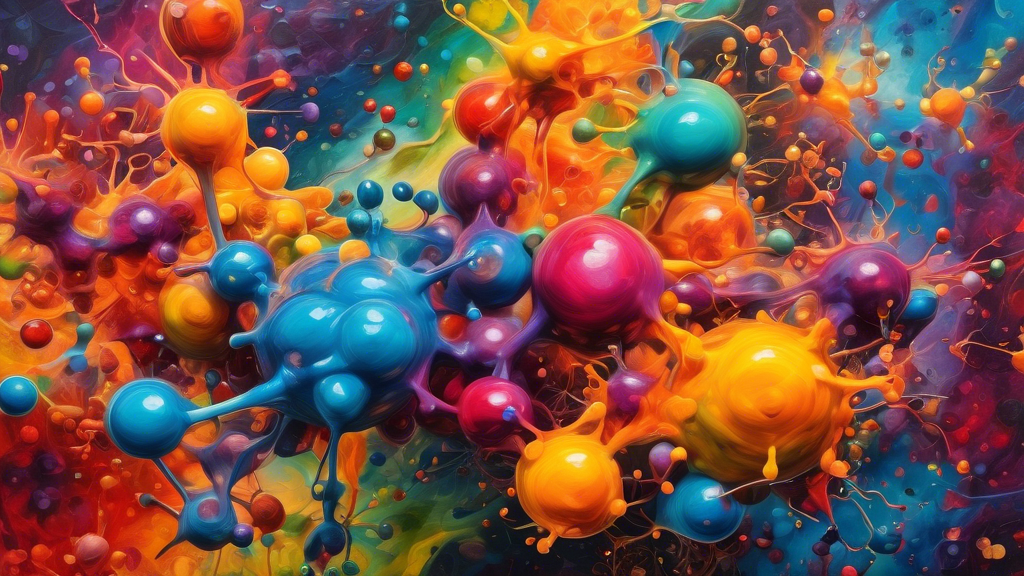 A vibrant display of chemical reactions creating a colorful palette on a canvas, showcasing the intersection of chemistry and art.